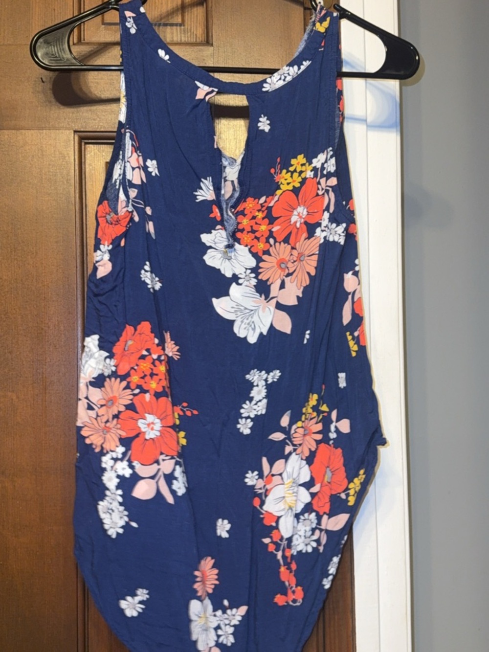 Old Navy Navy Floral Racerback Tank with Coral and White Blooms